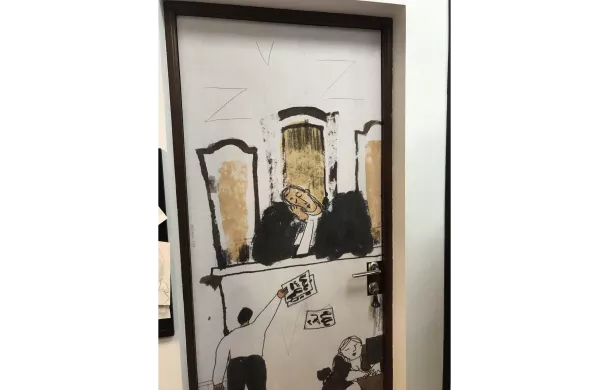 The letters Z and V drawn on the illustration in Memorial office after the search