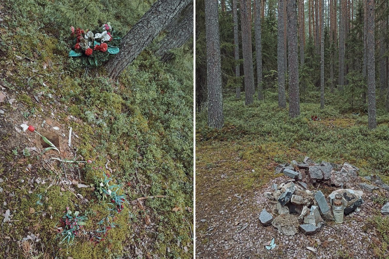 Destroyed memorials to Polish and Ukrainian victims of political repression in Krasny Bor, another killing field in Karelia widely known due to Yuri Dmitriev’s investigations, August 2024 / Photo: Memorial