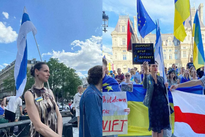 <em>Nadezhda Kutepova at anti-war rallies in Paris / Photo courtesy of Nadezhda Kutepova</em>