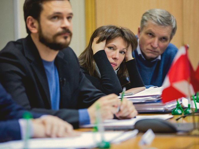 Municipal deputies of Krasnoselskii district of Moscow (left to right) Ilya Yashin, Ekaterina Kotenochkina, Alexei Gorinov. 16 March 2021 / Photograph: Aleksandra Astakhova