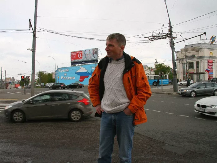 Alexei Gorinov at the picket-poll of the Moscow “Solidarnost” against Putin’s policy towards Ukraine, May 3, 2014/ Photograph: Solidarnost Political Movement