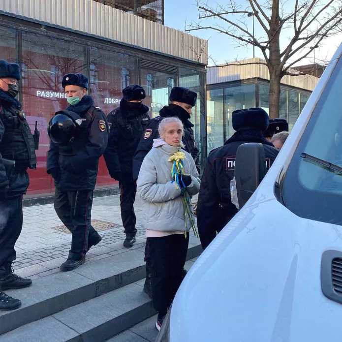 Detained at an anti-war rally in Moscow, 27 February 2022 / Photo provided by a witness