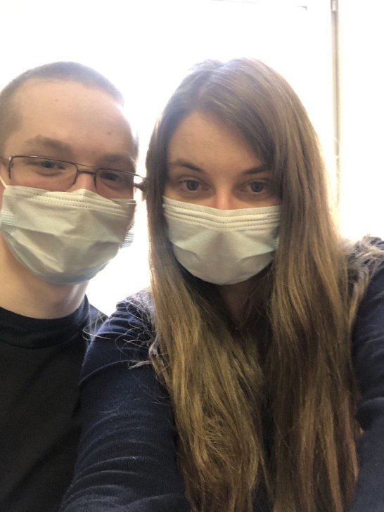 <em>Maria Malysheva with Andrey Karelin, who was sentenced to eight days in jail for displaying a banner criticising Putin on 27 February 2022 / Photo courtesy of Maria Malysheva</em>